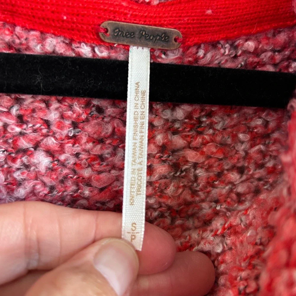 Free People Cowl Neck Sweater Red Pink Marled Boucle Small OB1032730